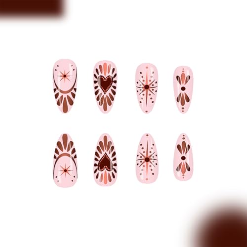 Valentine Press on Nails Medium Almond Heart Glossy Acrylic False Nails 24Pcs