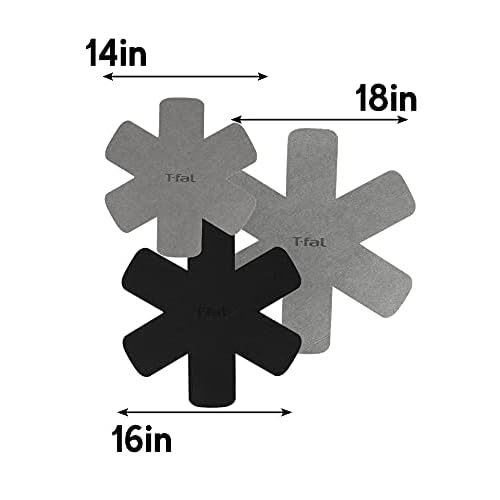 T-fal Premium Pot, Pan Cookware Protectors (6-Pack) for Stacking & Kitchen Organization, 14", 16" 18" Black and Gray