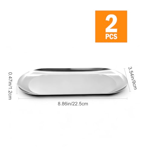 Modern Silver Stainless Steel Oval Decorative Trays - 2 Pack