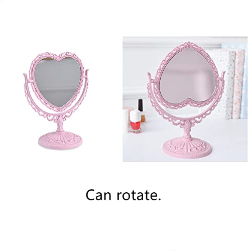 Pink Heart-Shaped Makeup Mirror with 360° Rotation - Double Vanity Mirror for Bathroom & Bedroom