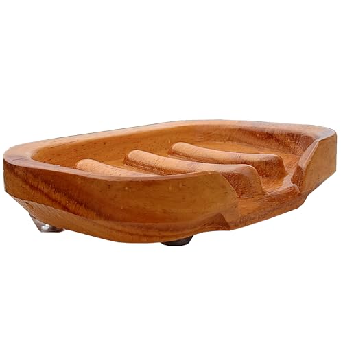 Teak Wood Soap Dish with Raised Edges - Draining Soap Holder for Shower