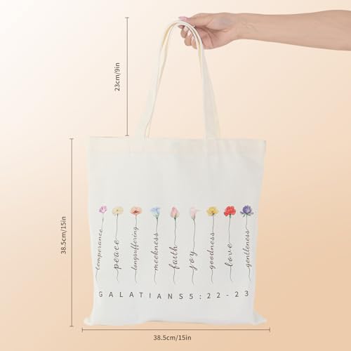 emmoolife Floral Canvas Tote Bag with Pockets - Bible Print