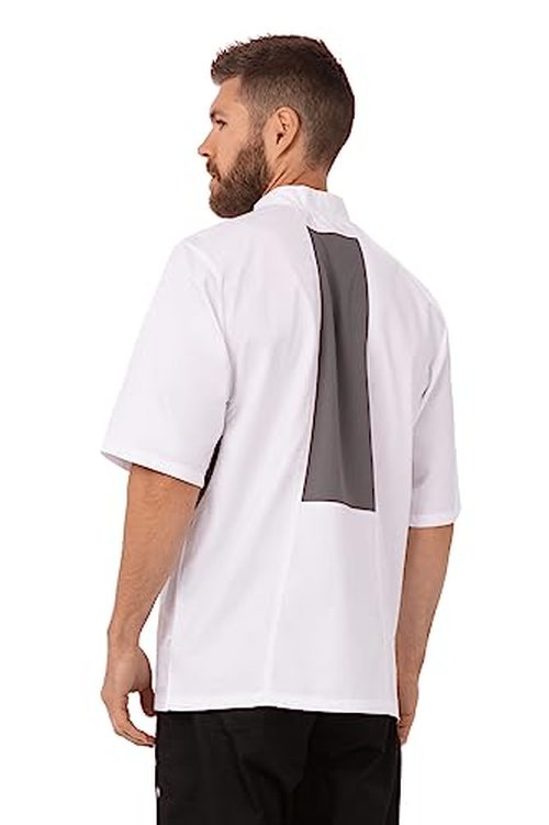 Chef Works Men's Valais V-Series Chef Coat, White W/ Grey Contrast, Large