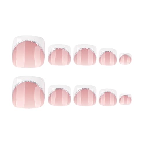 Bloazife White French Tip Press on Toenails Short Square Fake Toe Nails