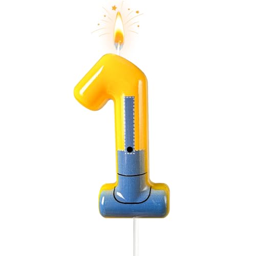 Number 1 Cartoon Birthday Cake Candle for Kids - Yellow Jeans Theme