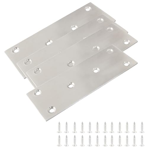 Bonsicoky Silver Flat Straight Brace Brackets 5" x 2" - 4 Pcs