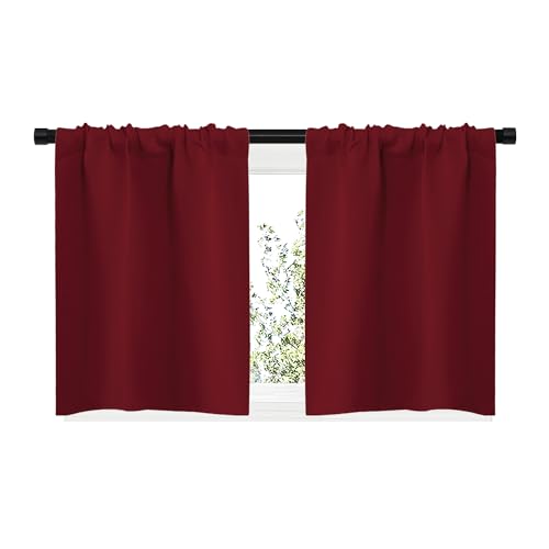 NICETOWN Burgundy Red Thermal Insulated Short Curtains 29"W x 20"L (Set of 2)