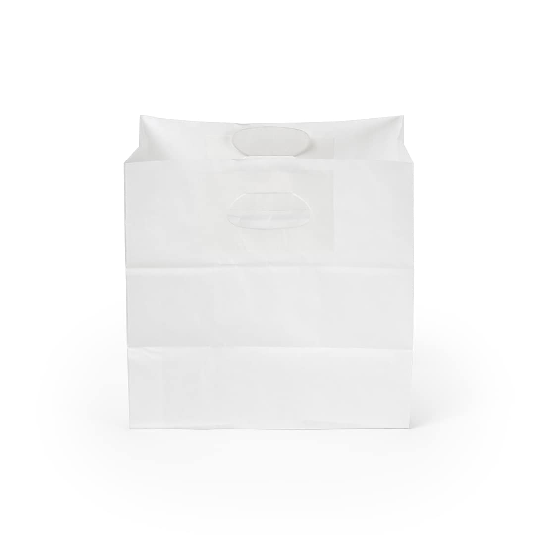 Restaurantware-Bag Tek 11 x 7 Inch Paper Take Out Bags, 100 With Handles Paper Shopping Bags - Rectangle, Medium, White Paper Gift Bags, Sturdy, For Shopping, Parties, Or Take Out