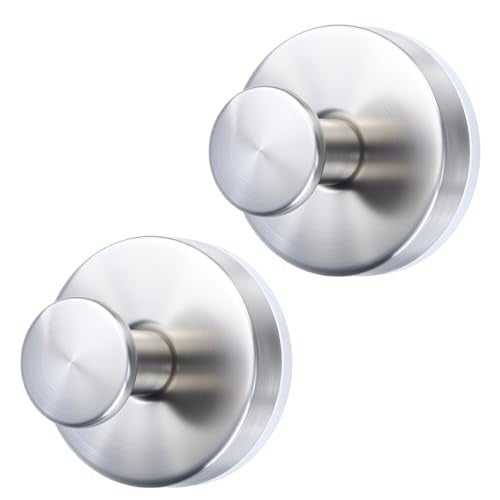 WellMade 1-Inch Brushed Stainless Steel Suction Cup Hooks - 2 Pack