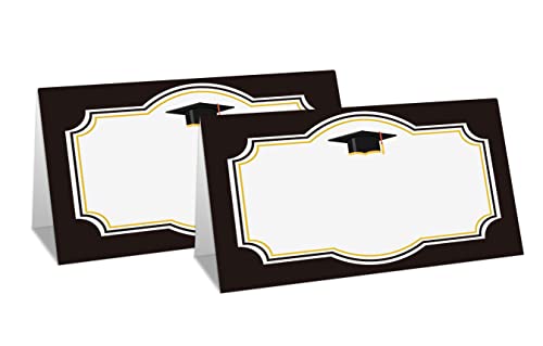 Graduation Party Place Cards - 25 Elegant Tent Cards with Gold Balloons & Caps