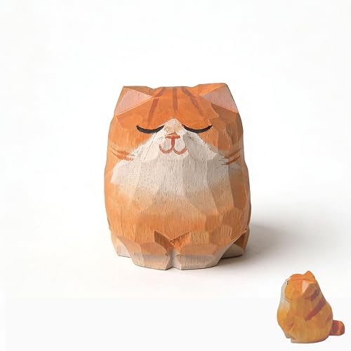 Hand-Carved Orange Tabby Cat Figurine | Charming Home Decor