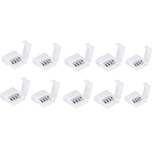 10mm 4-Pin LED Strip Connectors for 5050 RGB Lights - 10 Pack Solderless