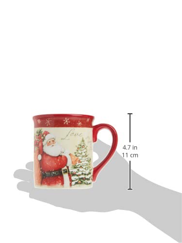 Holiday Wishes Mug Set of 4 - 18 oz Christmas Coffee Cups with Santa & Sentiments