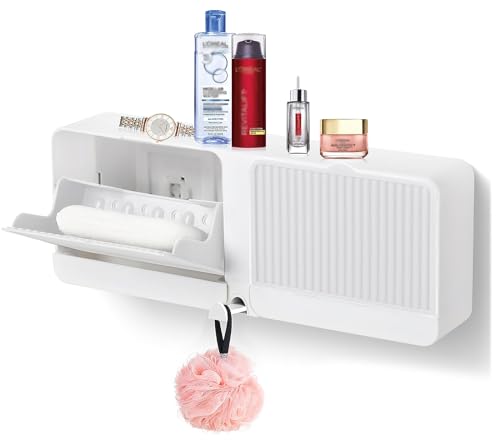 PEFWO 2-in-1 Wall Mounted Soap Holder with Hooks - Self-Draining White