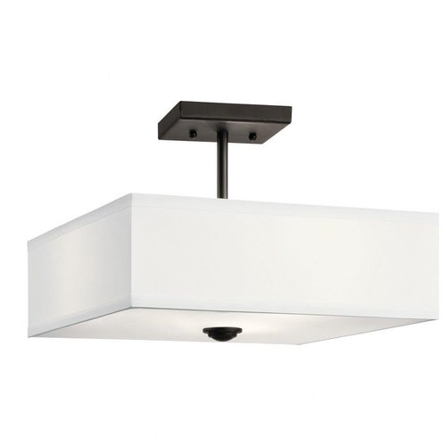 Kichler Lighting Shailene 14" 3 Light Square Semi Flush with Satin Etched White Diffuser and White Microfiber Shade in Olde Bronze