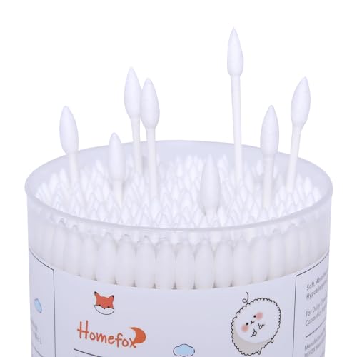 HOMEFOX Organic Cotton Swabs 200 Count Spiral and Pointed Tips