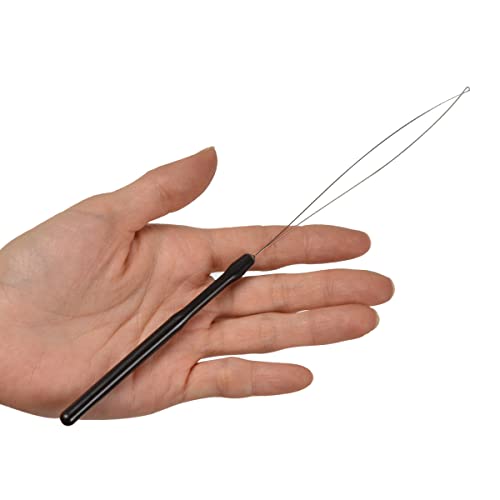 Hair Extension Loop Needle Threader Pulling Hook Tools 10 Pcs Black