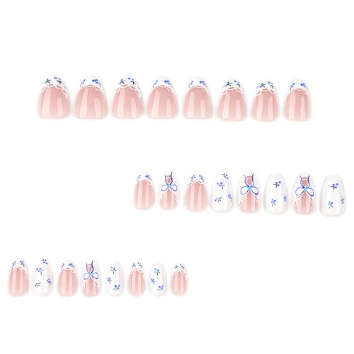 Short Almond Press On Nails White French Fake Nails Acrylic Kit