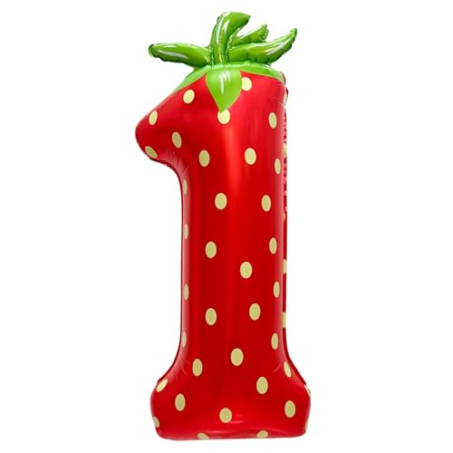 Strawberry Number 1 Balloon - 40 Inch First Birthday Decor