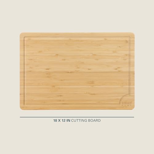 Gibson Home Forestview 18" x 12" Bamboo Cutting Board ? Durable Large Kitchen Wooden Chopping Carving Board with Juice Groove, Oil Finished