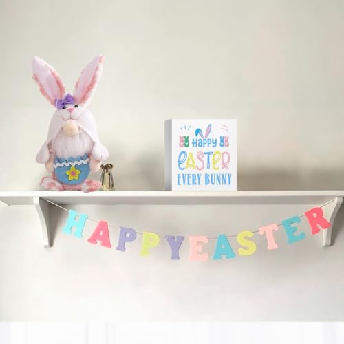 Easter Bunny Wooden Box Sign - 4x4 Inches Spring Decor