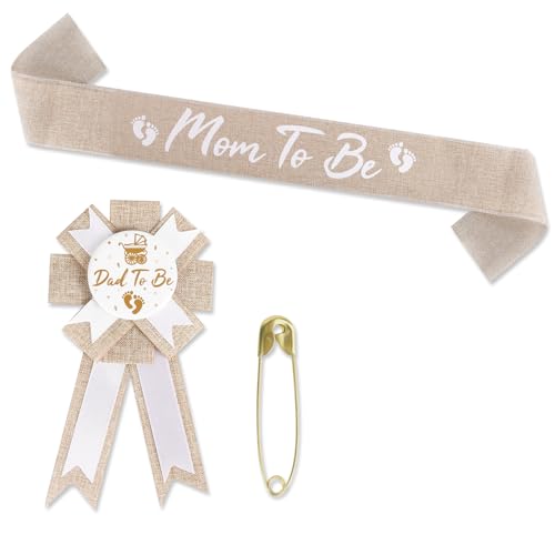 Rustic Boho Baby Shower Sash & Daddy Badge Set - Natural Jute