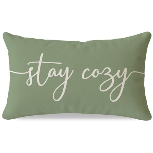PANDICORN Sage Green Lumbar Pillow Cover 12x20 | Rustic Farmhouse Decor