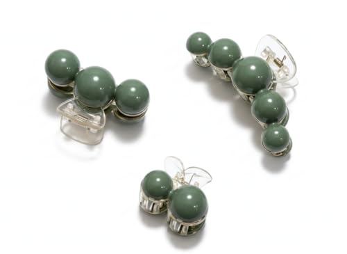Faux Pearl Hair Claw Clips Set - Green Non-Slip Jaw Clips for Thick Hair