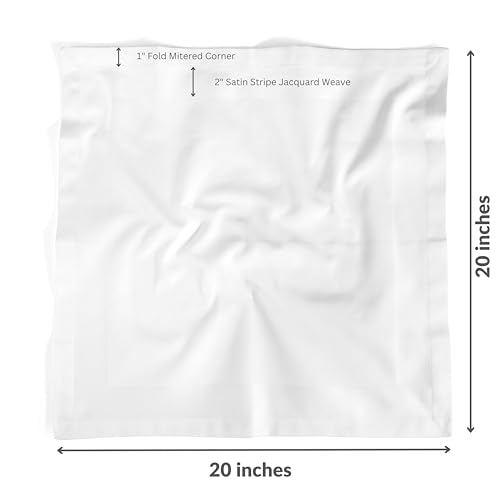 White Satin Cloth Napkins Set of 12 - 20x20 Inch Cotton Dinner Towels