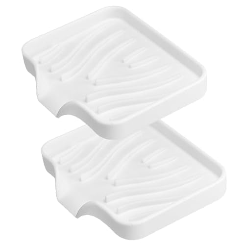 MCSDFN Silicone Soap Dish with Drain - Self-Draining Holder, White (2 Pack)