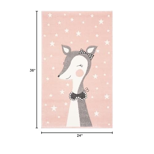 SAFAVIEH Carousel Kids Collection Accent Rug - 2' x 3', Pink & Ivory, Doe Design, Non-Shedding & Easy Care, Ideal for High Traffic Areas for Boys & Girls in Playroom, Nursery, Bedroom (CRK191P)