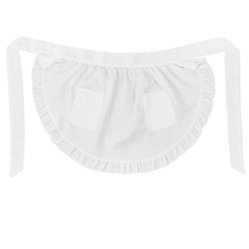 Grevosea Women's White Ruffle Maid Half Apron with Pockets