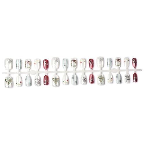 Lukmexor Christmas Press On Nails Short Square Glitter False Nails with 3D Snowflake and Gold Bow