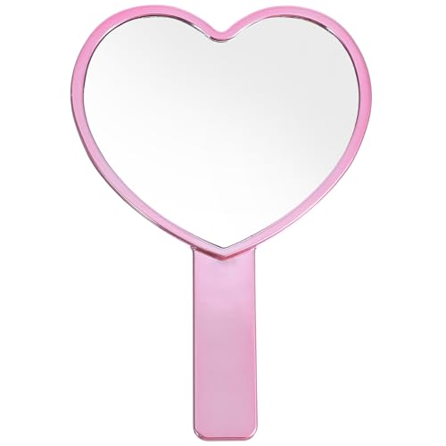 Heart Shaped Handheld Mirror - Pink Water Ripple Makeup Mirror with Handle