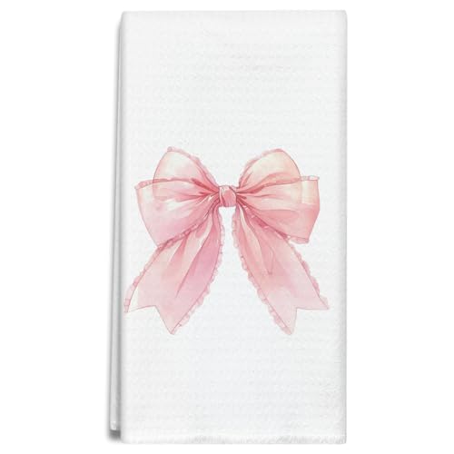 TRKAE Pink Bow Kitchen Towel - 16x24 Inch Coquette Decorative Dishcloth