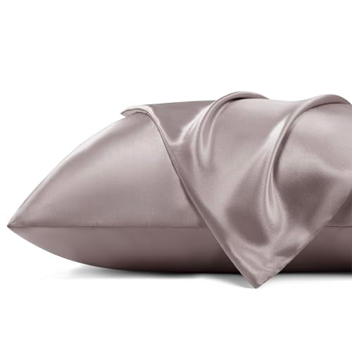 Bedsure Satin Pillowcase Set, Queen 20x30 with Zipper - Dusty Rose (2 Pack)