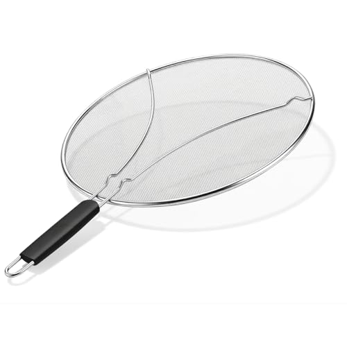 HOMEAVA 13-Inch Stainless Steel Splatter Screen - Black Handle Grease Guard