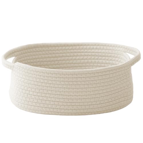 Small Woven Cotton Rope Basket - 12x8x5 inch White Empty Gift Basket
