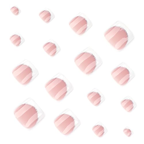 White French Tip Press on Toenails Short Square Glossy Fake Toenails