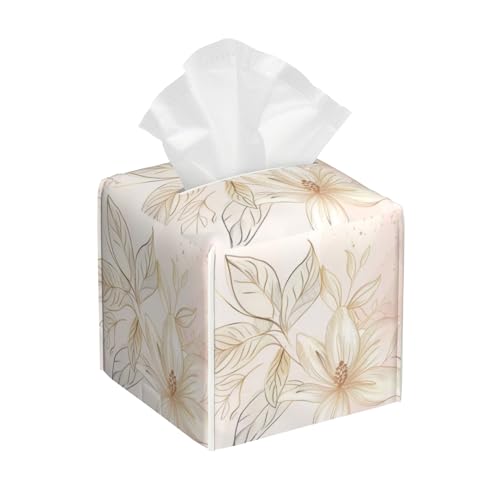 Boho Floral PU Leather Square Tissue Box Cover - Pink Golden (Color11)