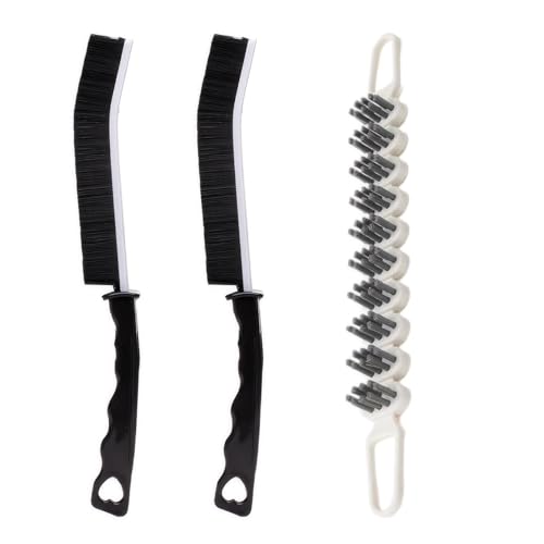 Crevice Cleaning Brush Set - Hard Bristle & Flexible, 3 Pcs (Black & White)