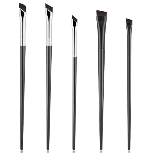 5-Pack Angled Eyeliner and Eyebrow Brushes with Wood Handles