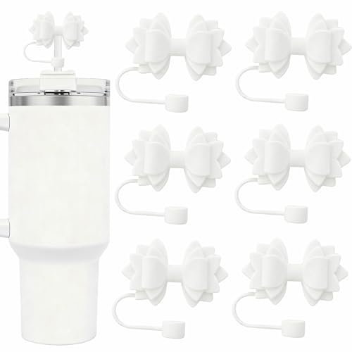 6Pcs White Bow Straw Toppers for Stanley Cup 30/40oz 10mm