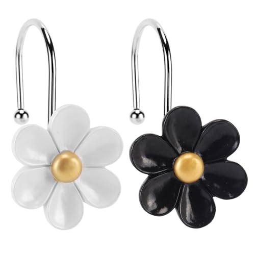Elegant Floral Shower Curtain Hooks - 12 Rust-Proof Metal Rings