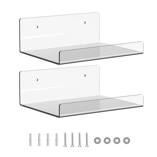 JDEA Wall-Mounted Acrylic Shelves - 6-Inch Floating Display Rack, Set of 2