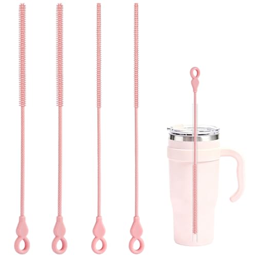 TenderBloom 4-Piece Silicone Straw Cleaner Brush Set - Extra-Long for Metal & Milkshake Straws