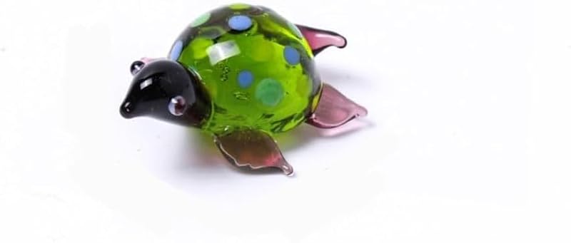 Hand Blown Glass Turtle Figurine - Miniature Tortoise Statue for Home Decor