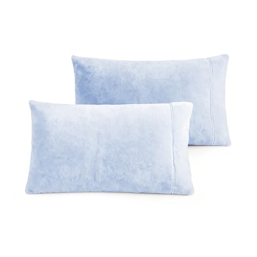 King Size Velvet Pillowcases (2 Pack) - Ultra Soft Baby Blue Covers