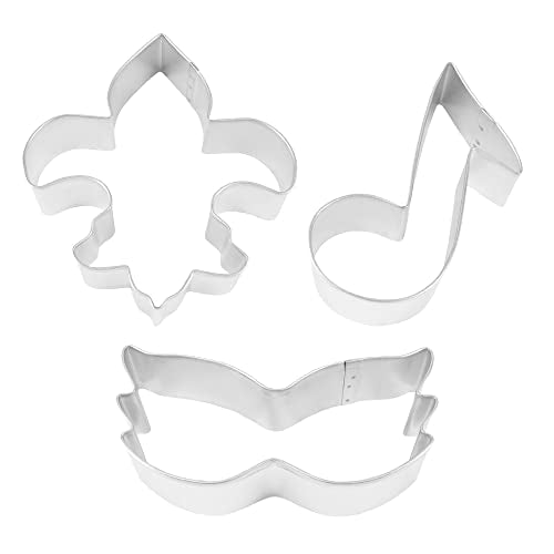 Mardi Gras Cookie Cutter Set - 3-Piece Mask, Fleur De Lis, Note