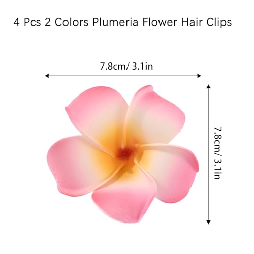 BluOcnMkt 4Pcs Hawaiian Plumeria Flower Hair Clips - Pink & White Beach Accessories